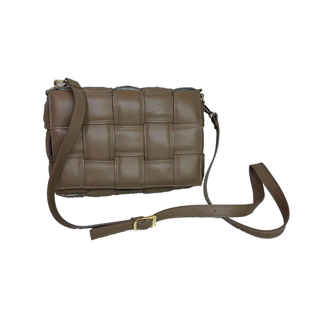 Padded Cassette Purse‎ Brown Braided Real Leather Shoulder Crossbody Bag ITALY